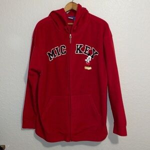 Disney Mickey Mouse Full Zip Hooded Jacket Women’s Plus Size 1X Red pockets